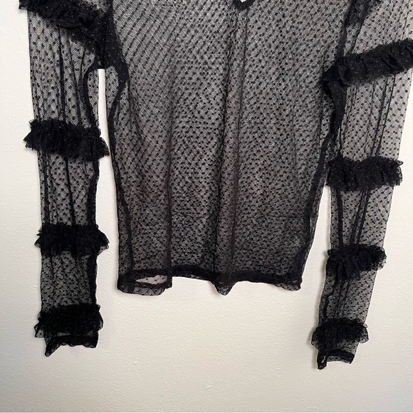 Forever 21 Sheer Blouse Long Sleeve Black - Picture 5 of 11